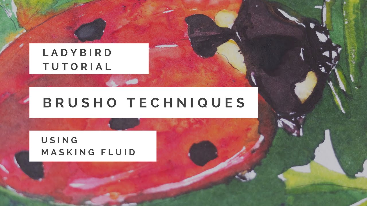 Brusho Techniques - Using masking fluid - Easy ladybird painting - YouTube