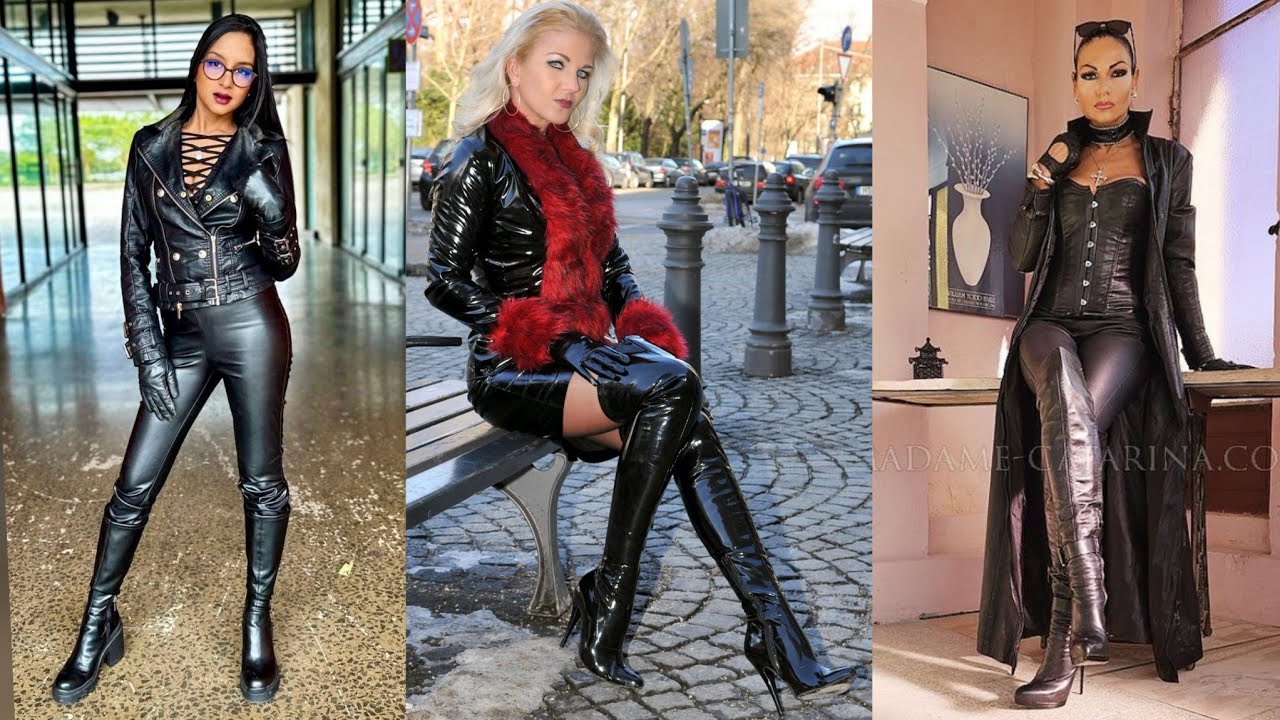 Коллекция кожаных экзотических высоких каблуков, стильных латексных сапог выше колена.