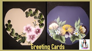 Simple and Easy Greeting Cards in One Stroke Painting.. ..| Pansies Greeting cards