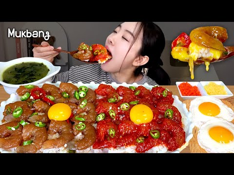 오늘은 탱글통글 간장새우장 & 양념새우장 낋여왔어요!! 숟가락으로 퍼먹퍼먹!! 밥도둑 먹방🔥 MARINATED SHRIMP ASMR MUKBANG