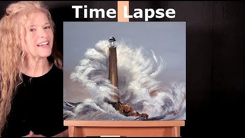 TIME LAPSE - Learn How to Draw and Paint "OCEAN WAVE LIGHTHOUSE" Fun Easy Acrylic Painting Tutorial