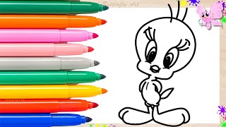 Tweety Bird Drawing and Coloring Animation for Kids Toddlers Preschoolers #pinkbutterflyart