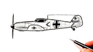 How to draw a WW2 Fighter Plane Messerschmitt Bf 109 | Airplane drawing