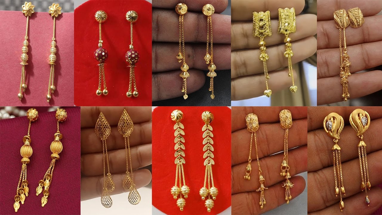 Golden 5.5G Long Gold Earrings at Rs 28000/pair in Rajkot | ID:  2852660724591