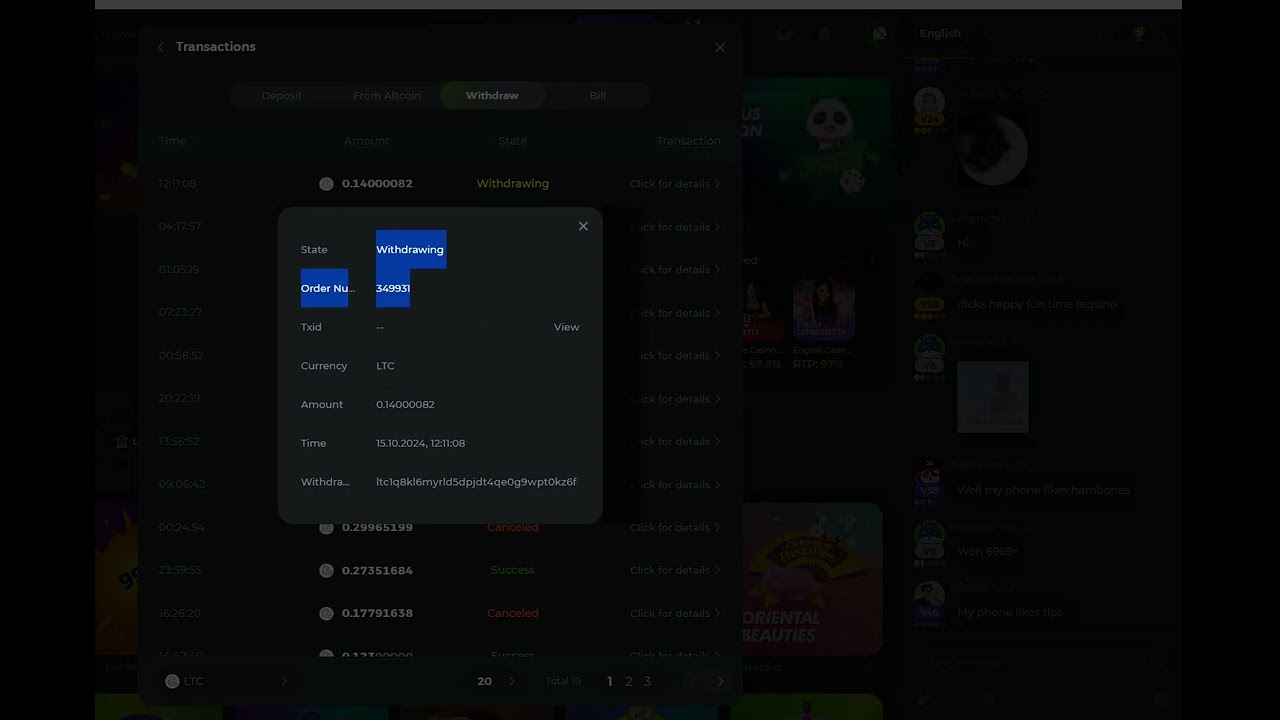 how to cancel withdrawls on nanogames.io