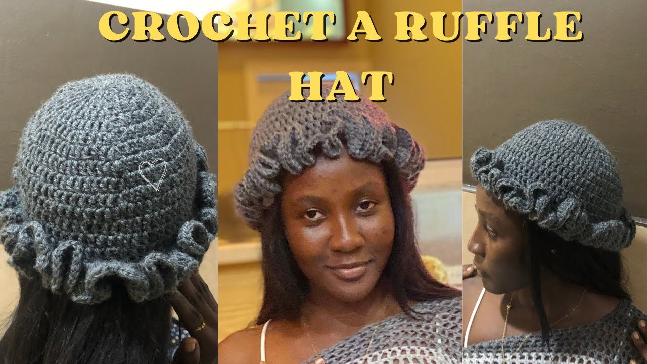 HAND CRAFTED Hat Crochet Bucket Chenille Winter Medium Ruffle Grey Marled il_fullxfull.6261941596_rcrm.jpg main image 4