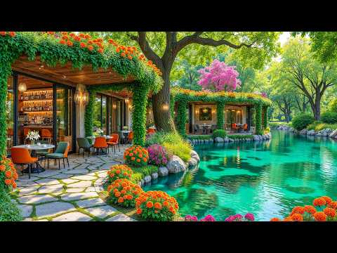🌸 Blooming Garden Café & Smooth Jazz | Peaceful Lakeside Ambience for Relaxation, Study & Good Mood