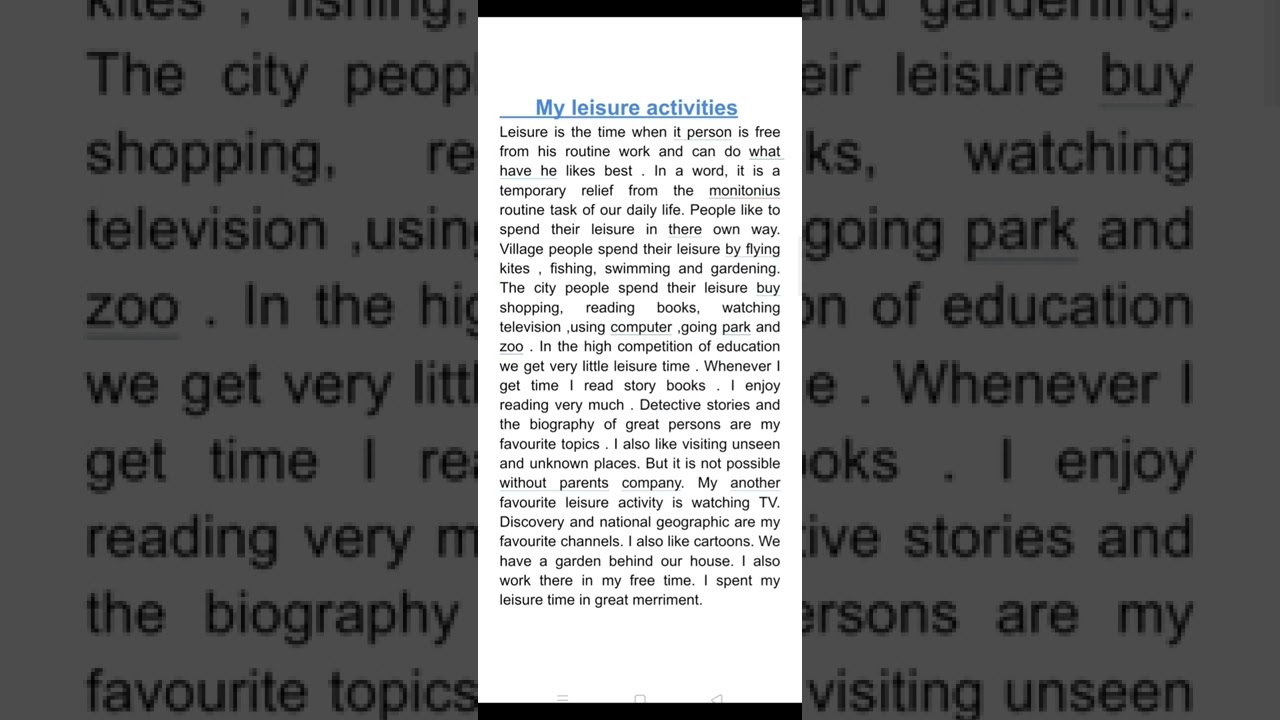 My Leisure Activities Paragraph