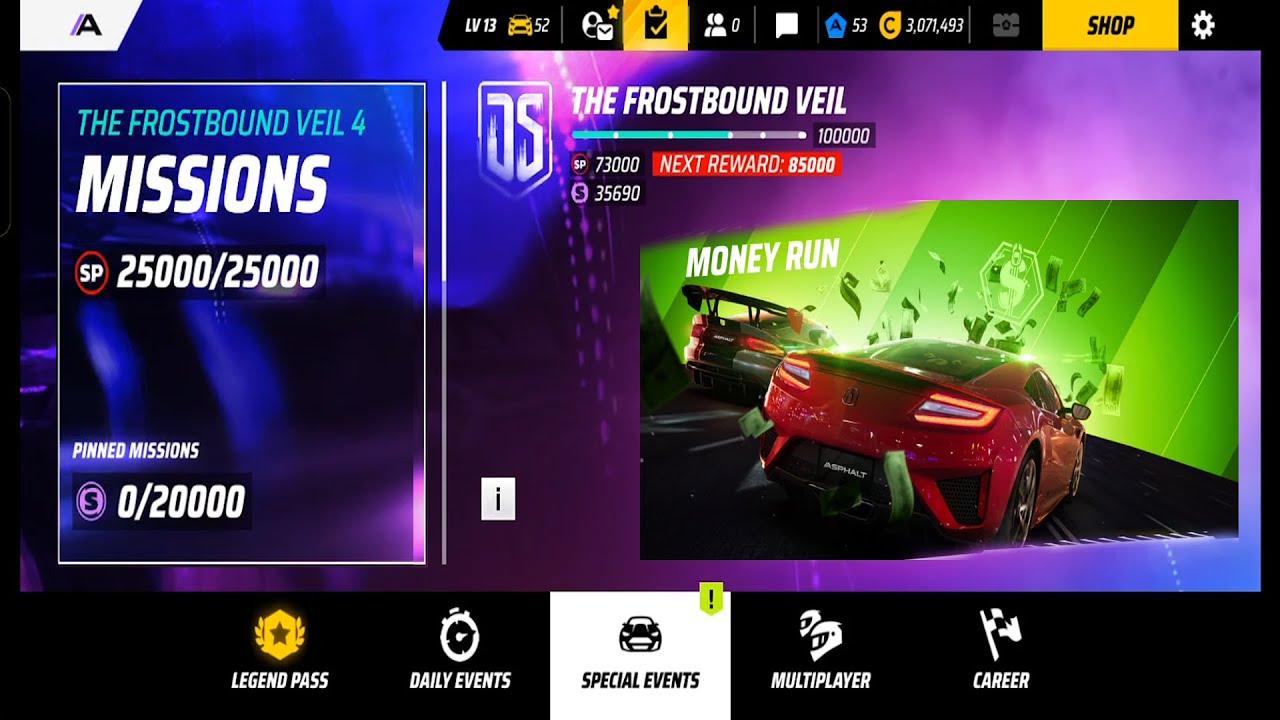 Asphalt 9 special Event The Frost Bound veil 4 Money Run promo