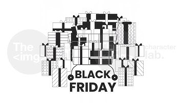 Black Friday shopping cart with gifts bw outline 2D animation