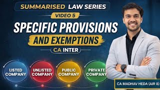 Specific Provision for Listed, Unlisted, Pvt. &amp; Public Co. | CA Inter Summarised Law Series Video 5