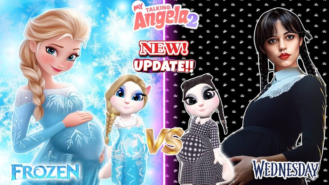 My Talking Angela'm 2😻 || Pregnant Wednesday vS Pregnant Elsa || New Update || Cosplay