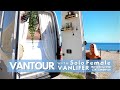 VANTOUR | & interview w/ Full-time Solo Female Vanlifer in Europe | Self-Converted Van w/ Shower!