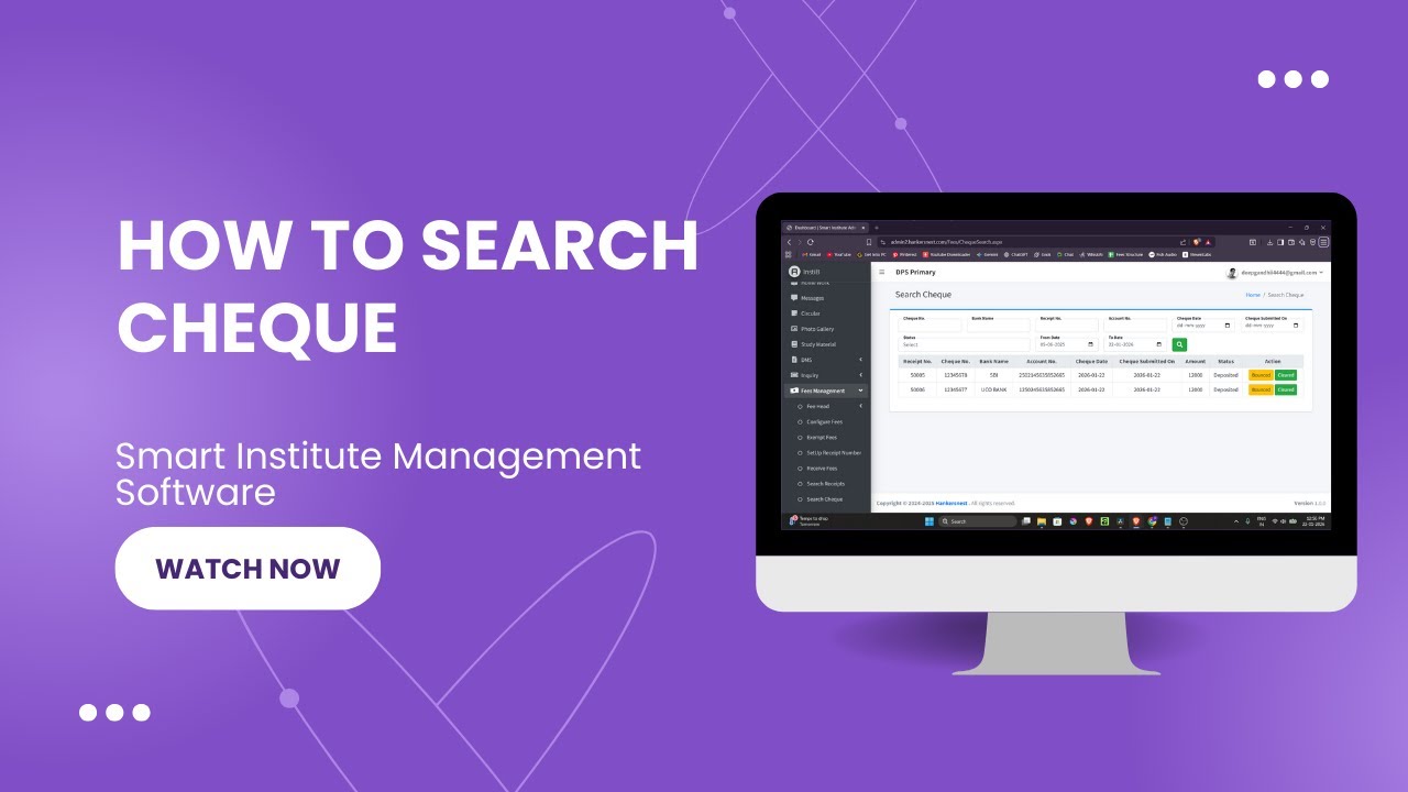 How to Search Cheque in Smart Institute Management  Software .