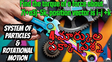 Find the torque of a force about 7i+3j-5k, position vector is i-j +k || system of particles and rota