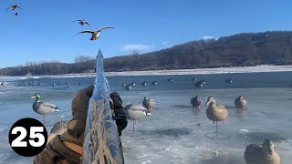 Amazing Ice Hole River Duck Hunt: This Doesnt Happen Very Often! (Mallards AND Geese!)