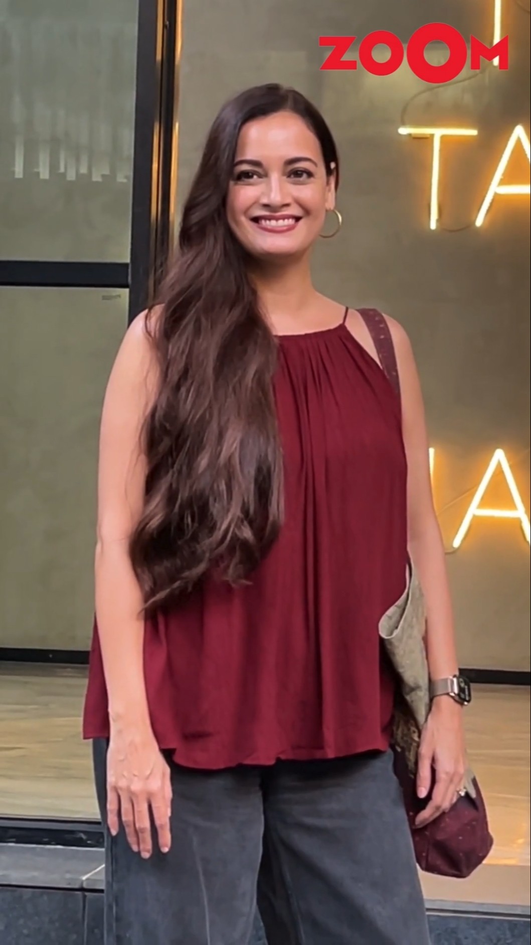 Dia Mirza's ADORABLE smile as she looks stunning for the paps wearing dark red #diamirza #shorts