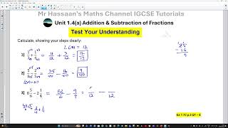 Igcse Tutorial, Unit 1, Arithmetic 1, 1.4A Addition Subtraction Of Fractions, Tyu