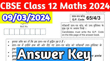 CBSE Class 12 Maths Answer Key 65/4/3 Set 3