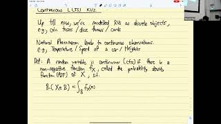 EE2012A - Lecture 10 (Continuous RVs and Probability density functions (PDFs))