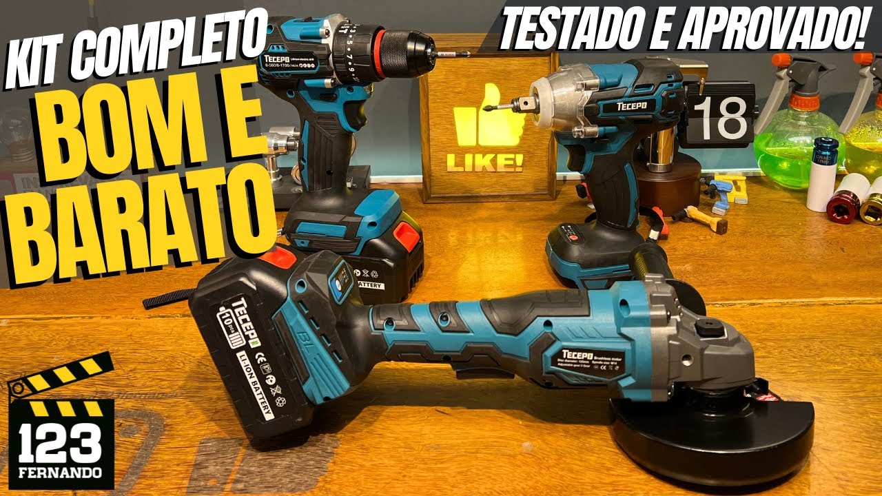 KIT 3 EM 1 BRUSHLESS COMPLETO TECEPO: ESMERILHADEIRA, FURADEIRA/PARAFUSADEIRA E CHAVE DE IMPACTO