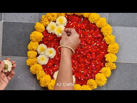 Unique Diwali Flower Rangoli designs I Easy rangoli | Simple Flower Decoration for Varamahalakshmi