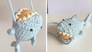 68/ Crochet garlic bag / Hướng dẫn móc túi tỏi hình cá mập cute phô mai que screenshot 1