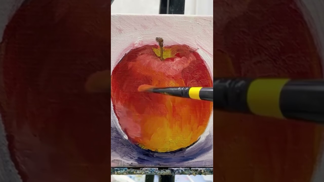 僕が描いた絵 絵画 作品 りんご 油絵 令和キャンペーン 秋に近付いてきて、りんごの季節になってきました。りんごを食べ