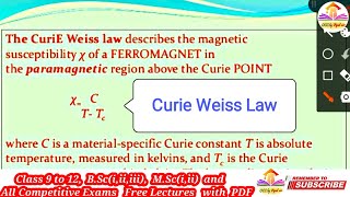  Curie Weiss Law  Most Imp Q Part 12  Class 12  Bsc 2nd Year Physics 2nd Paper  by Vipul sir