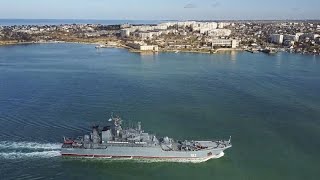 Ukrainian army damage ship in portcity of Sevastopol by the Black Sea