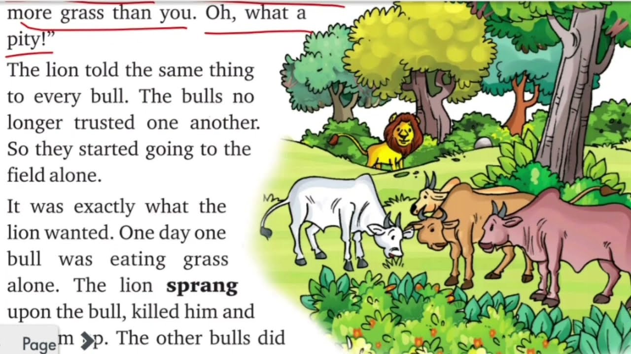 The Lion and The Bulls Moral Story English Short Story English