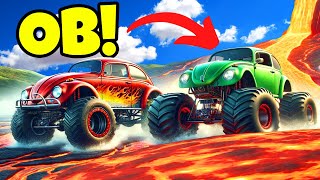 OB & I Raced UPGRADED Monster Trucks Against LAVA in BeamNG Drive Mods!