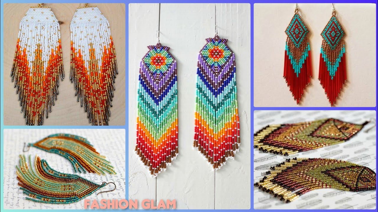 New Styles Of Seeds Beads Native American Long Earrings/Fringe Beaded Party Earrings Patterns