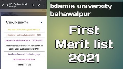IUB First Merit list 2021|IUB First Merit list is displayed 2021