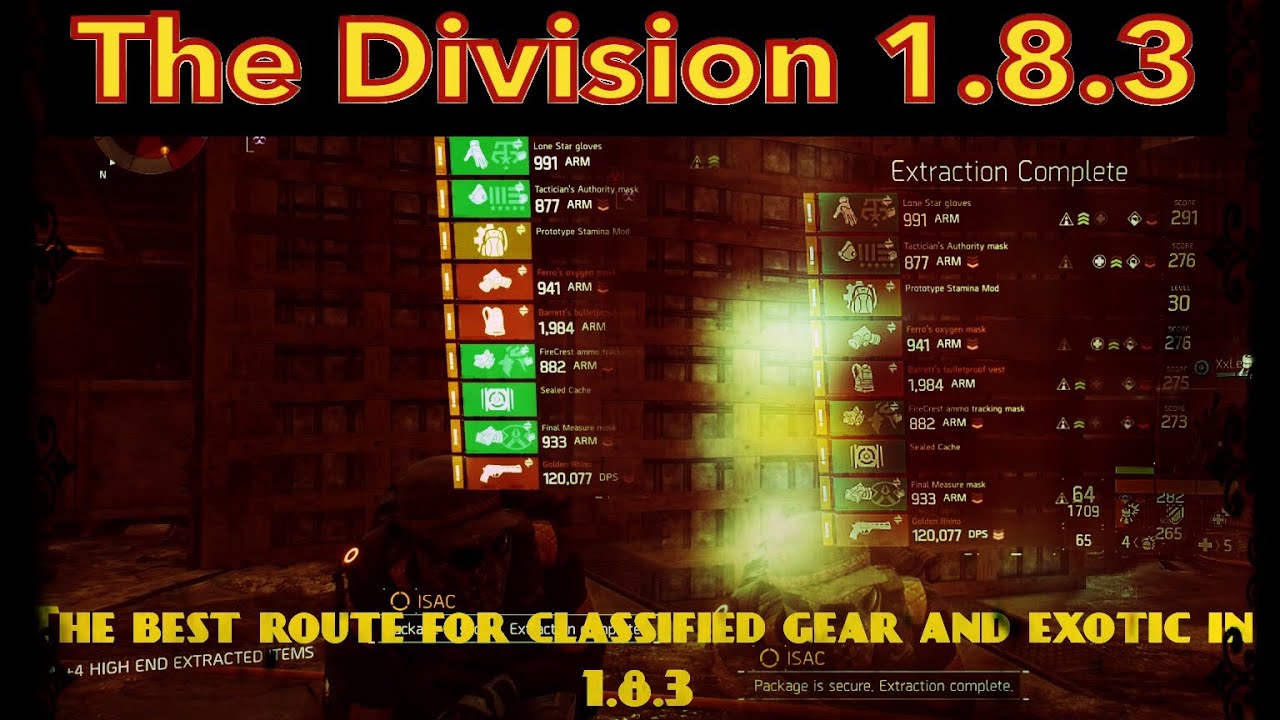 The division 1.8.3, best solo route for classified gear and exotic