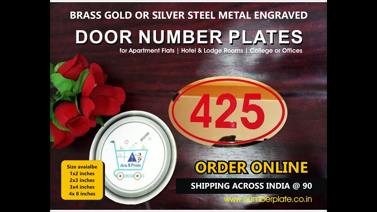BRASS engraved door number plate for Flat and Hotels