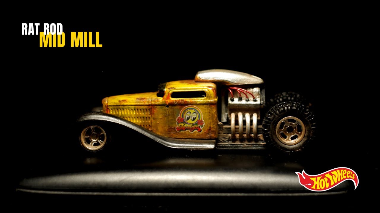 Rat Rod Mid Mill Mooneyes - Custom Hotwheels - 3D Print Engine and Hand Brush Painting