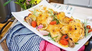 Debbie matenopoulos is making a delicious chicken dish with refreshing
greek cabbage and carrot salad. get more home & family recipes here:
http://www.hall...