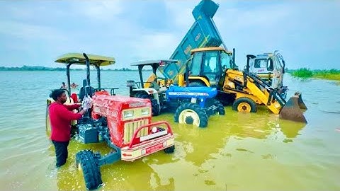 JCB 3dx | Washing My TATA Dump Truck | Swaraj 855 Fe | New Holland 3630 4x4 John Deere in Pond Video