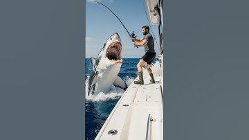 POV: Een haai valt een visser aan die met zijn boot midden op de oceaan was #aanval #vissen