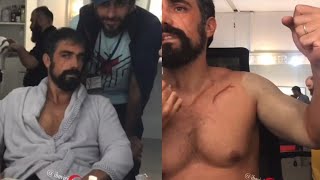 La scena del trucco di İbrahim Çelikkol prima delle riprese.!#ibrahimçellikol