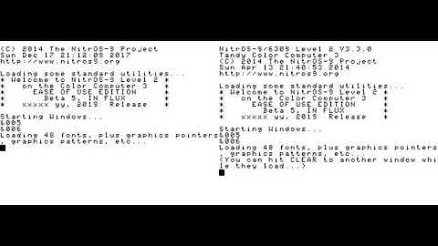 NitrOS-9 L2 EOU Beta 4  Boot time compare 6809 vs 6309 on MAME