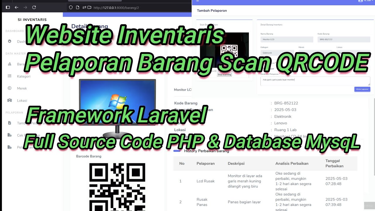 Source Code website Pelaporan Barang QR Code | Source Code Aplikasi Inventaris Scan QR Code Laravel