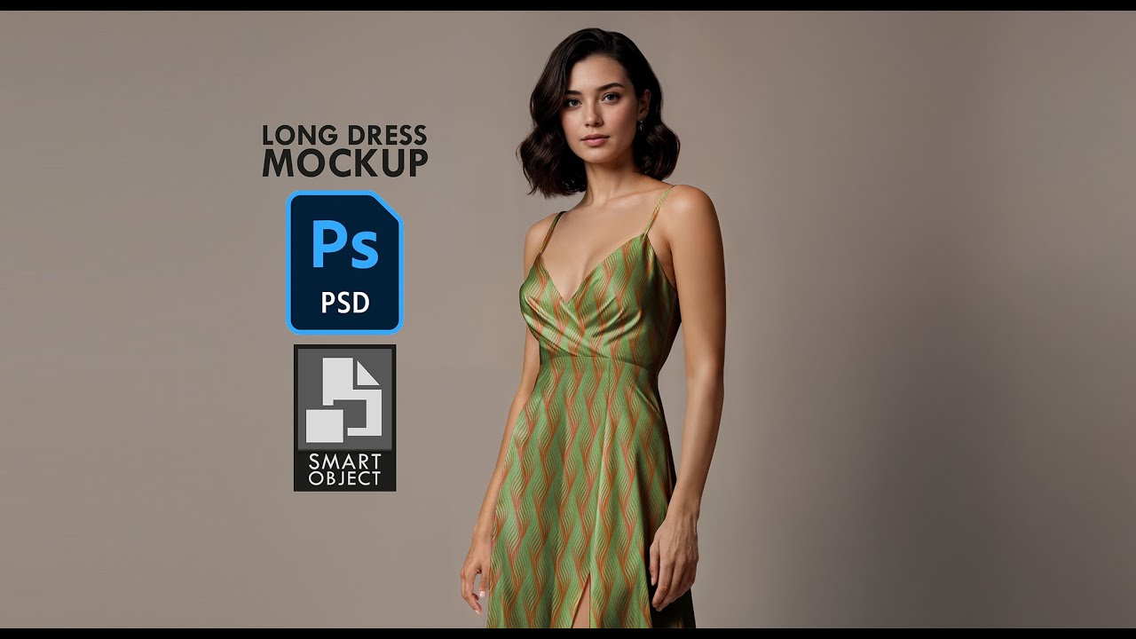 Long Dress Mockup PSD – Editable Womens Fashion Template for Textile & Pattern Designers