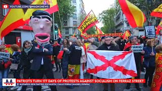 🇪🇸 Day 177 of protests against socialist tyrant Pedro Sanchez on Ferraz St, Madrid (April 27, 2024)
