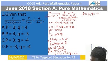 Cameroon GCE Pure Mathematics Paper 1 2018 Question 1