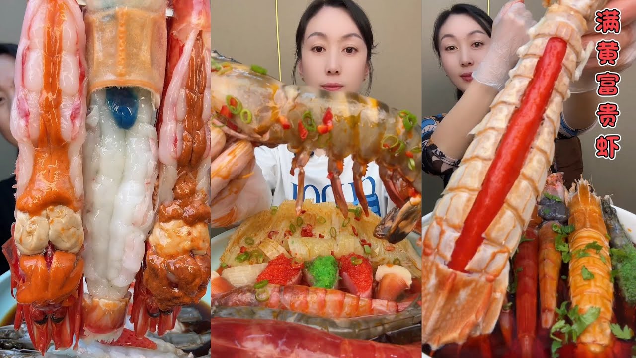 Yummy # : Eat Shrimp 🦐 Seafood Salmon fish spicy shrimp🦐egg shrimp #salmon #scallops #seafood #sqiud