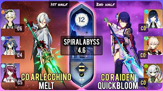 C0 Arlecchino Melt & C0 Raiden Quickbloom | Spiral Abyss 4.6 Floor 12 - 9 Stars | Genshin Impact