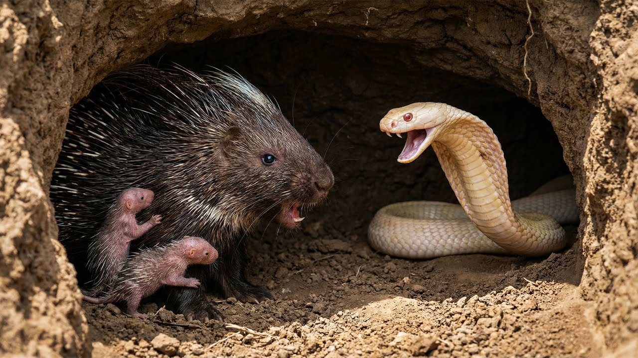 Porcupine Mother vs White King Cobra! Extreme Wild Animal Encounter.