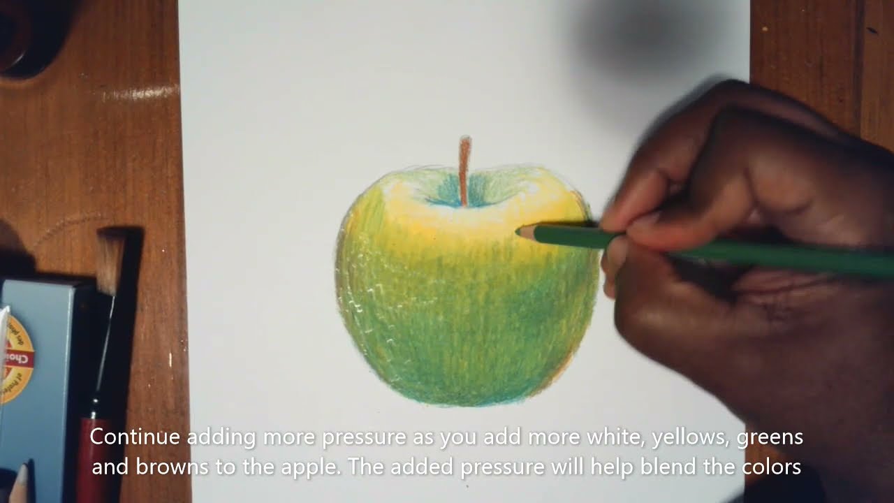 Green apple using colored pencils - YouTube